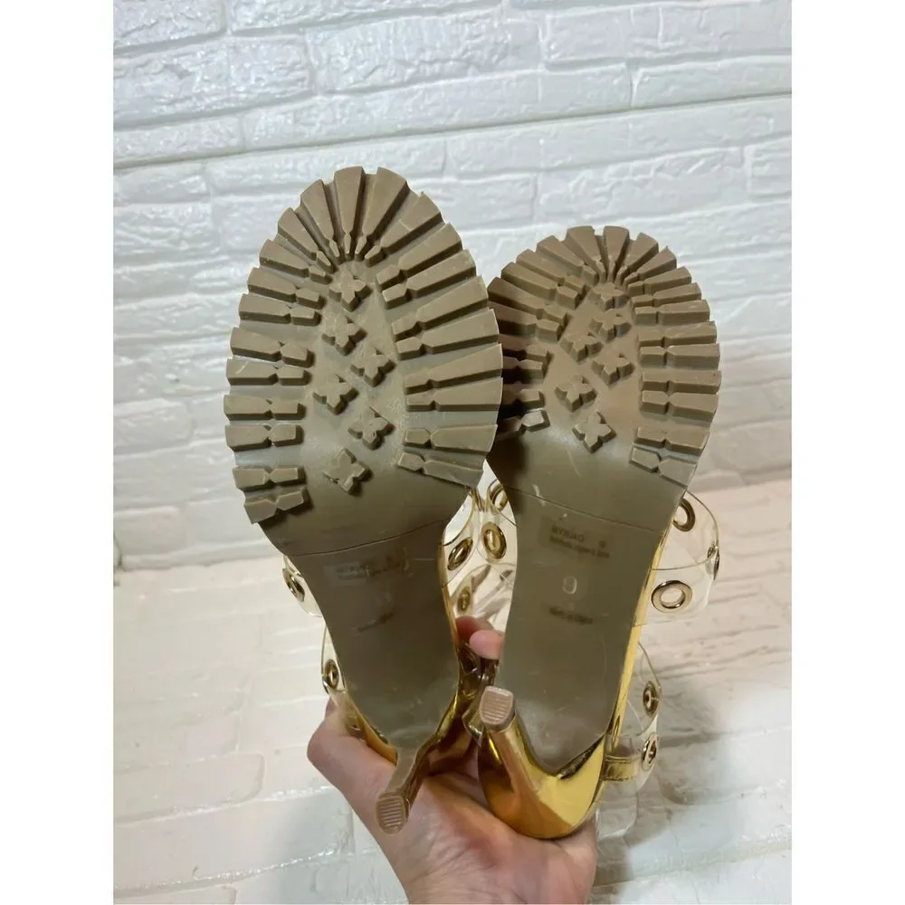 Heel sandals gold & transparent multi straps